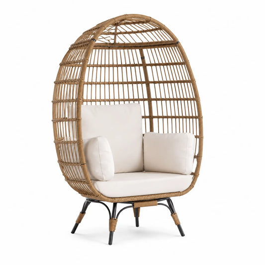 Outdoor Ei-Stuhl Rattan Beige Polyester Stahlgestell