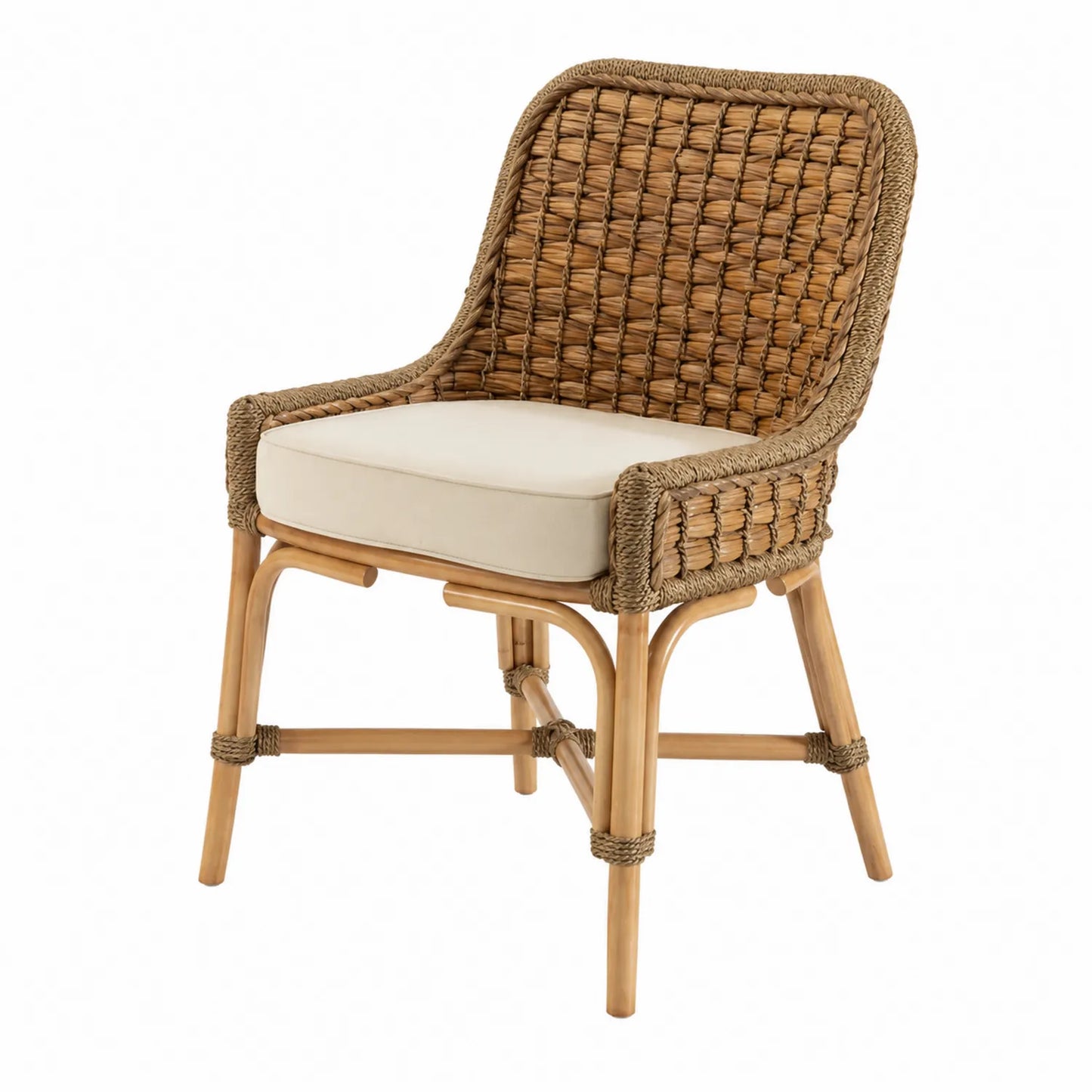 Rattanstuhl mit Baumwollkissen Beige