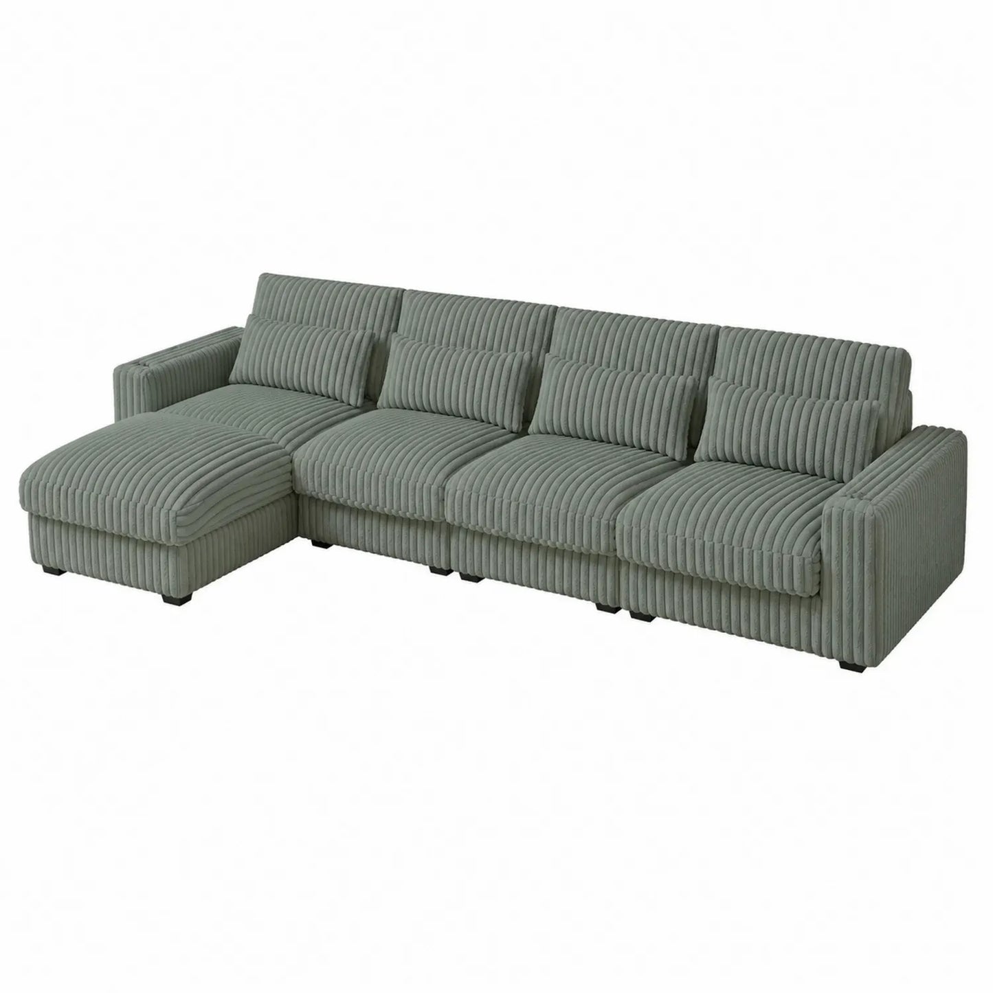 Ecksofa mit Ottomane Cord Grau 300x150x90 cm