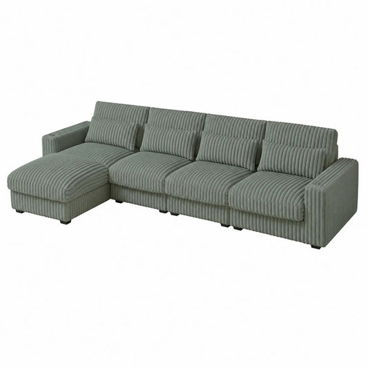 Ecksofa mit Ottomane Cord Grau 300x150x90 cm