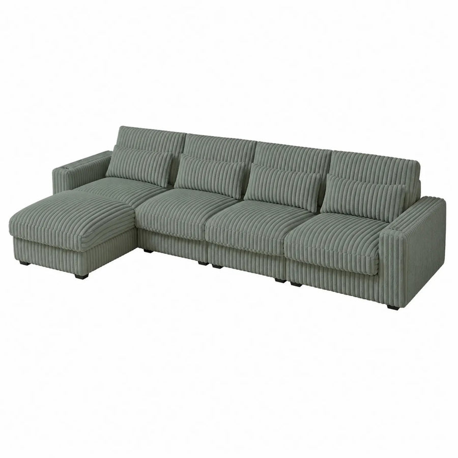 Ecksofa mit Ottomane Cord Grau 300x150x90 cm