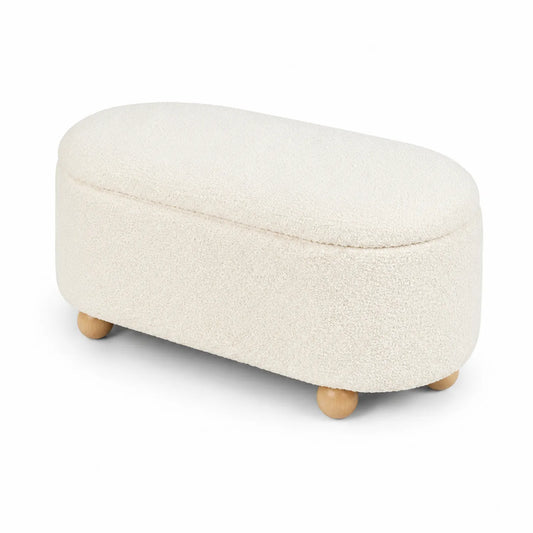 Sitzbank oval Creme 100 cm Holz und Polyester
