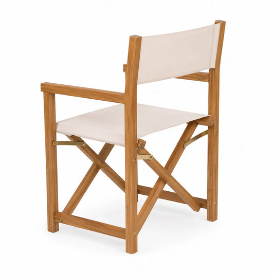 Klappstuhl aus Teakholz und Polyester Beige