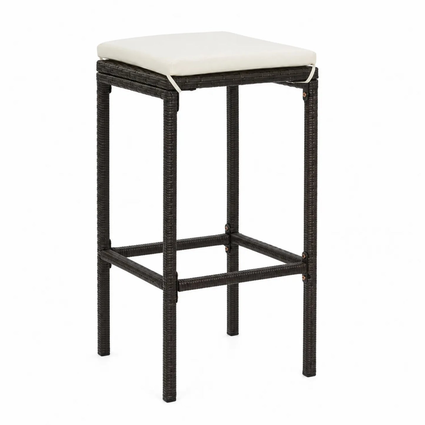 Polyethylen-Rattan Barhocker mit abnehmbarem Polyester-Kissen, Schwarz/Creme, 96 cm
