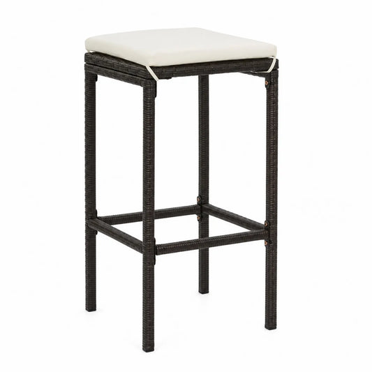 Polyethylen-Rattan Barhocker mit abnehmbarem Polyester-Kissen, Schwarz/Creme, 96 cm