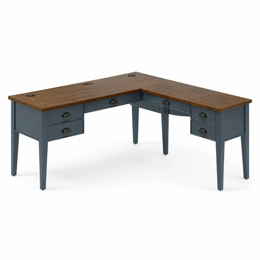 Eckschreibtisch aus Massivholz und Metall Blau/Braun L-Form 150x150x75 cm